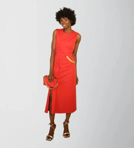 Gold Metallic Braid Trim Calypso Luxury Cotton Dress