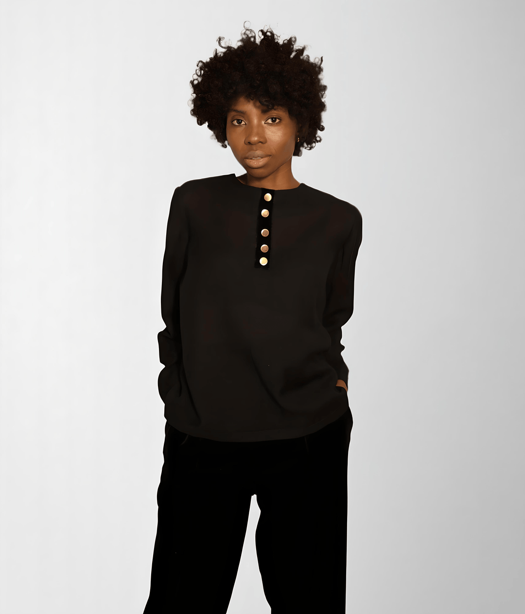  Black Lightweight Wool Blouse