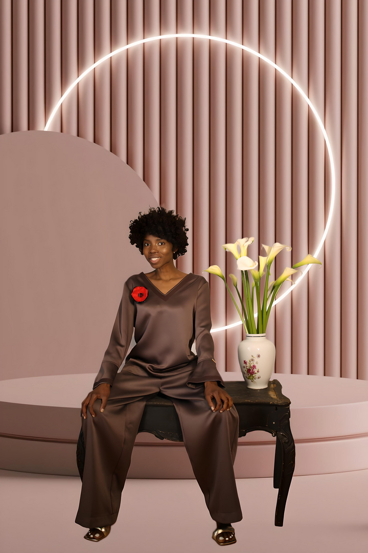 Wide-Leg Heavy Satin Trousers Ensemble