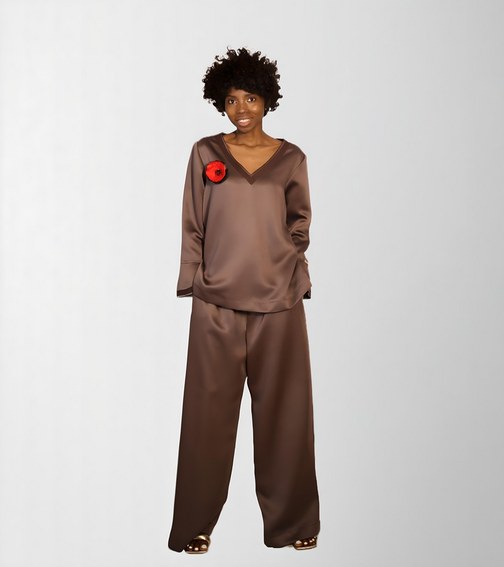 Wide-Leg Heavy Satin Trousers Ensemble