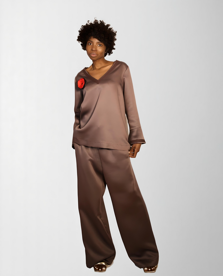 Wide-Leg Heavy Satin Trousers Ensemble