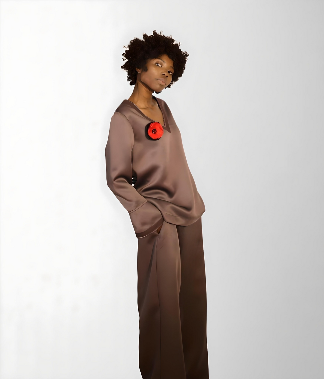 Wide-Leg Heavy Satin Trousers Ensemble