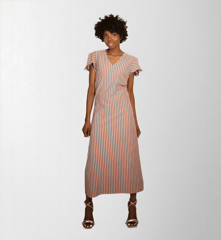 Narrow stripe cotton elastane jersey lurex dress - Baleni