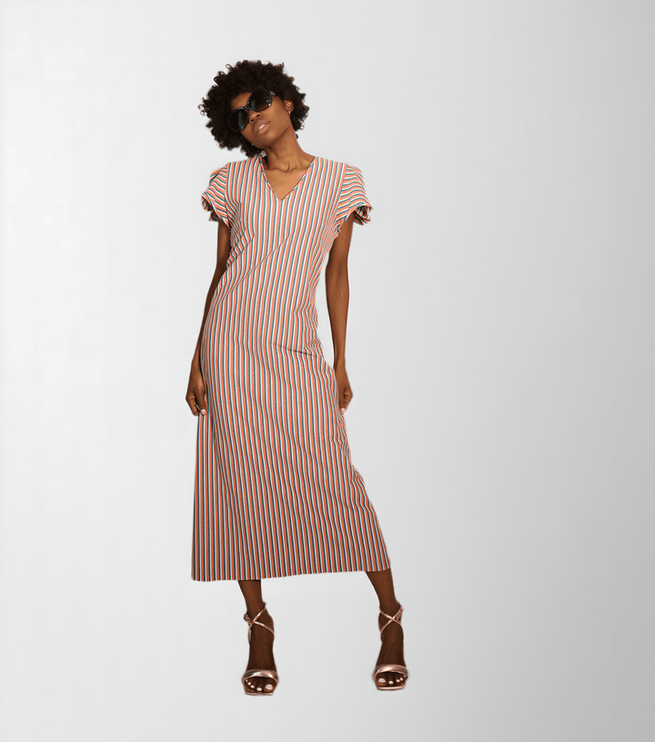 Narrow stripe cotton elastane jersey lurex dress - Baleni