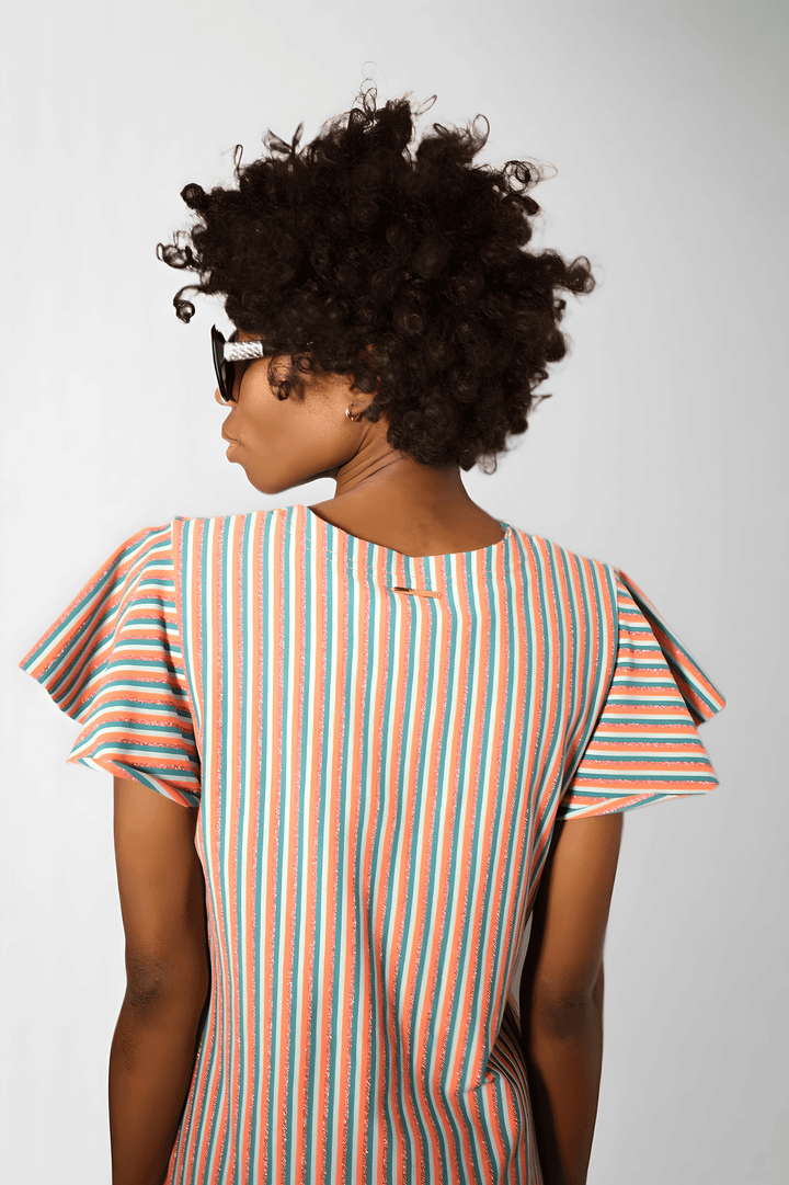 Narrow stripe cotton elastane jersey lurex dress - Baleni