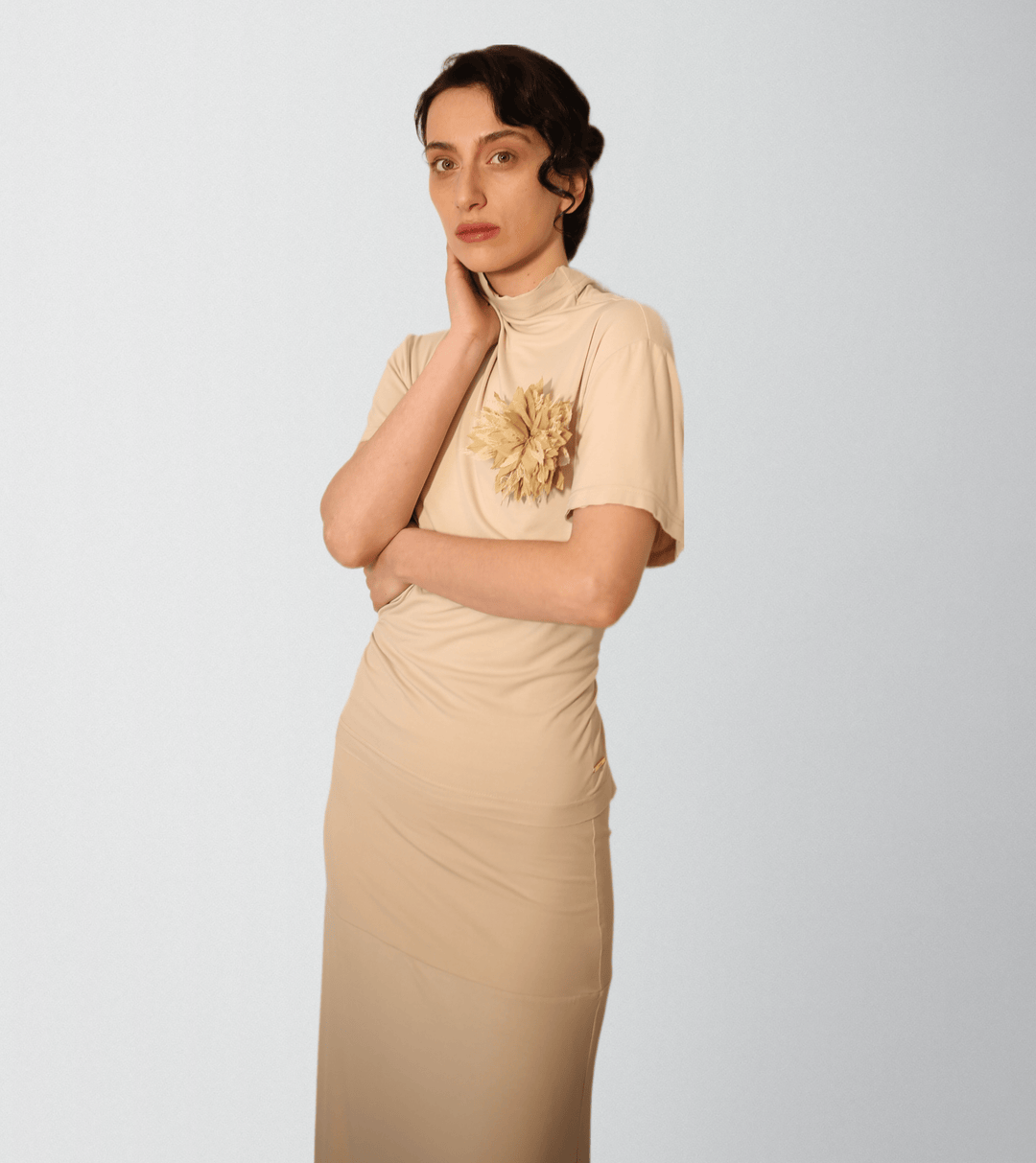 Bamboo spandex ultra soft knit jersey skirt outfit with handmade flower - Baleni
