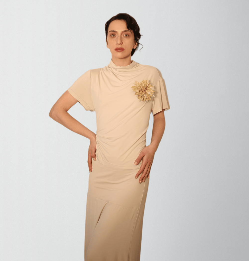 Bamboo spandex ultra soft knit jersey skirt outfit with handmade flower - Baleni