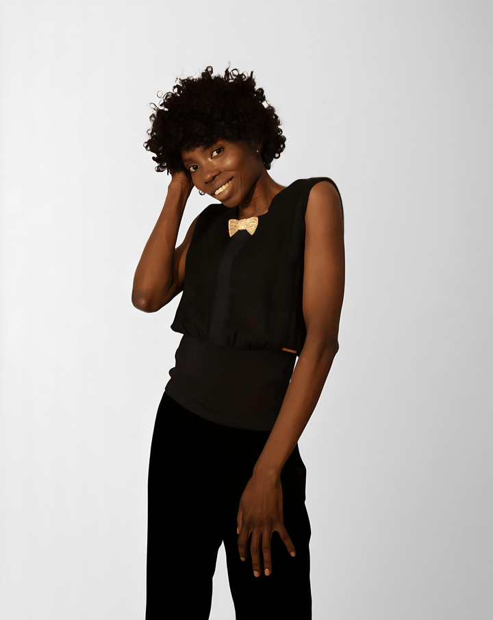 Woven Wool Bow Tie Blouse