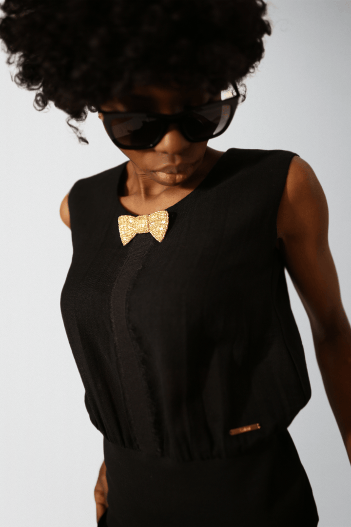 Woven Wool Bow Tie Blouse