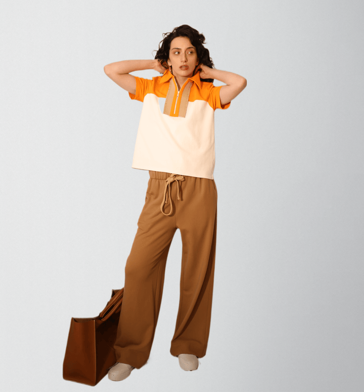 Cotton polo with zipper & ruffle trim - Baleni