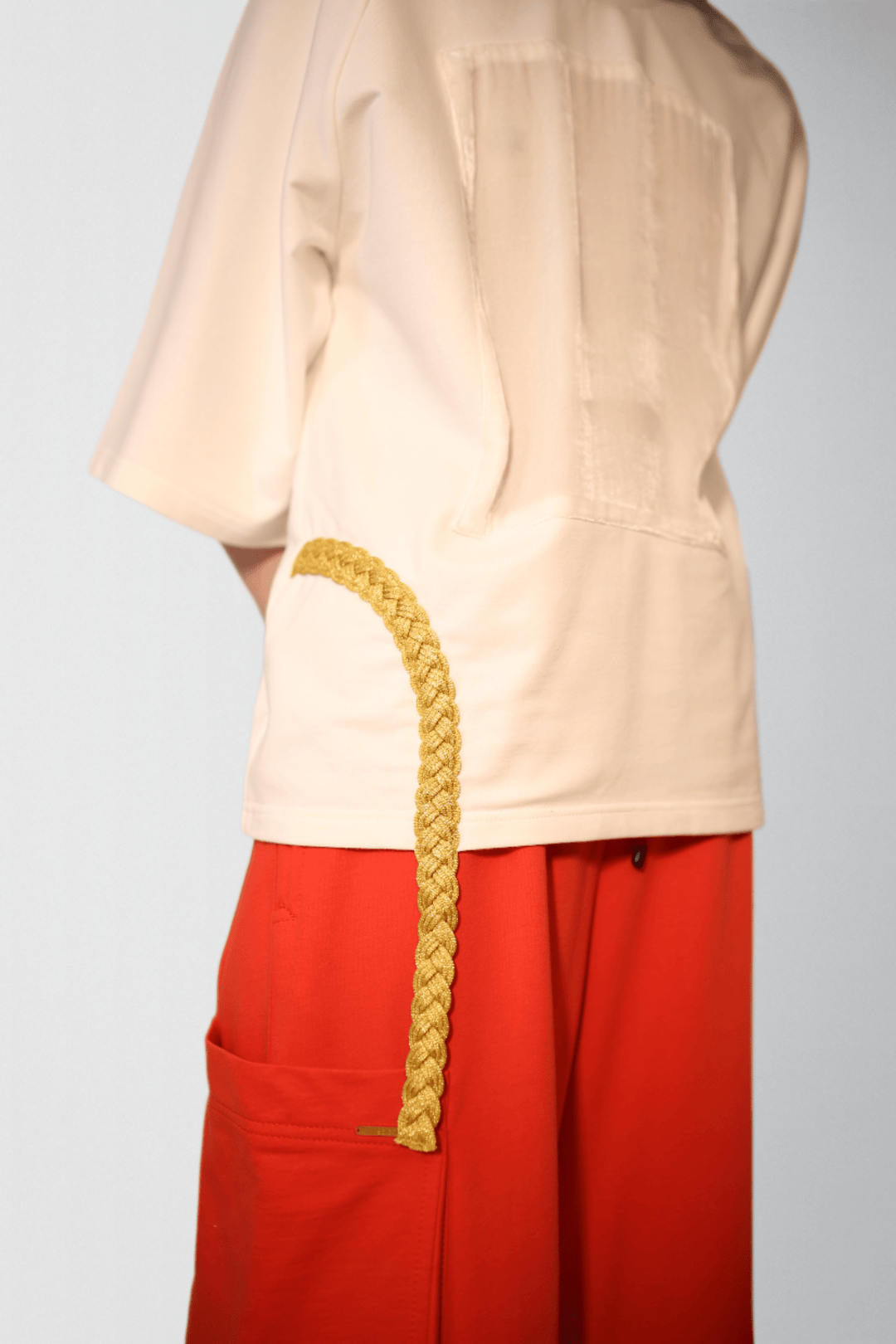 Golden Metallic Braid Trimmed Cotton Elastane Top