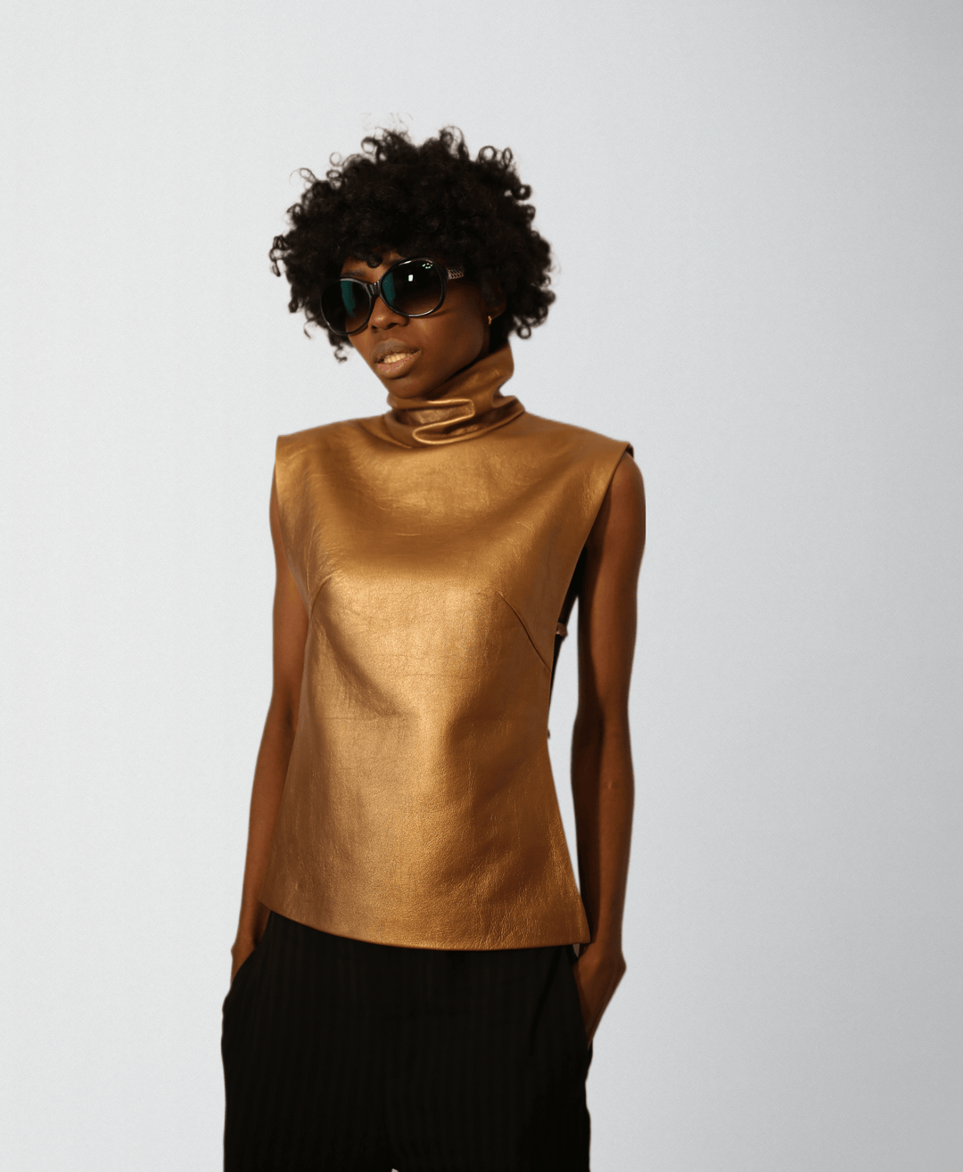 Coating Goat Gold Genuine Leather Blouse