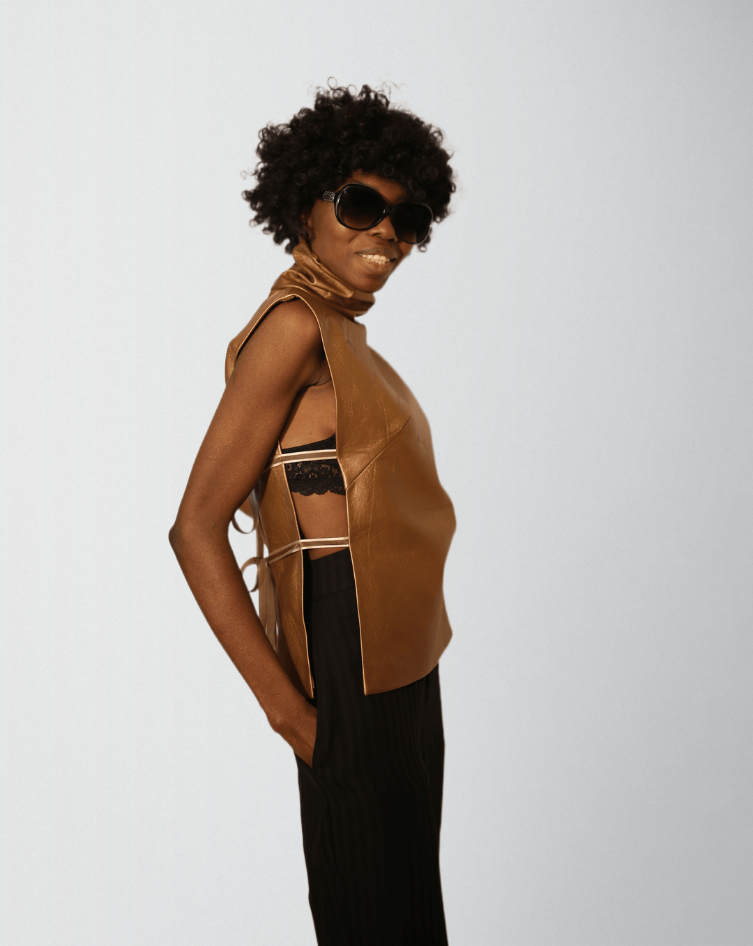 Coating Goat Gold Genuine Leather Blouse