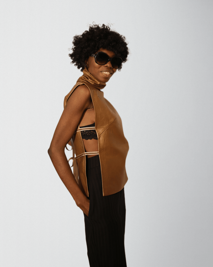 Coating Goat Gold Genuine Leather Blouse