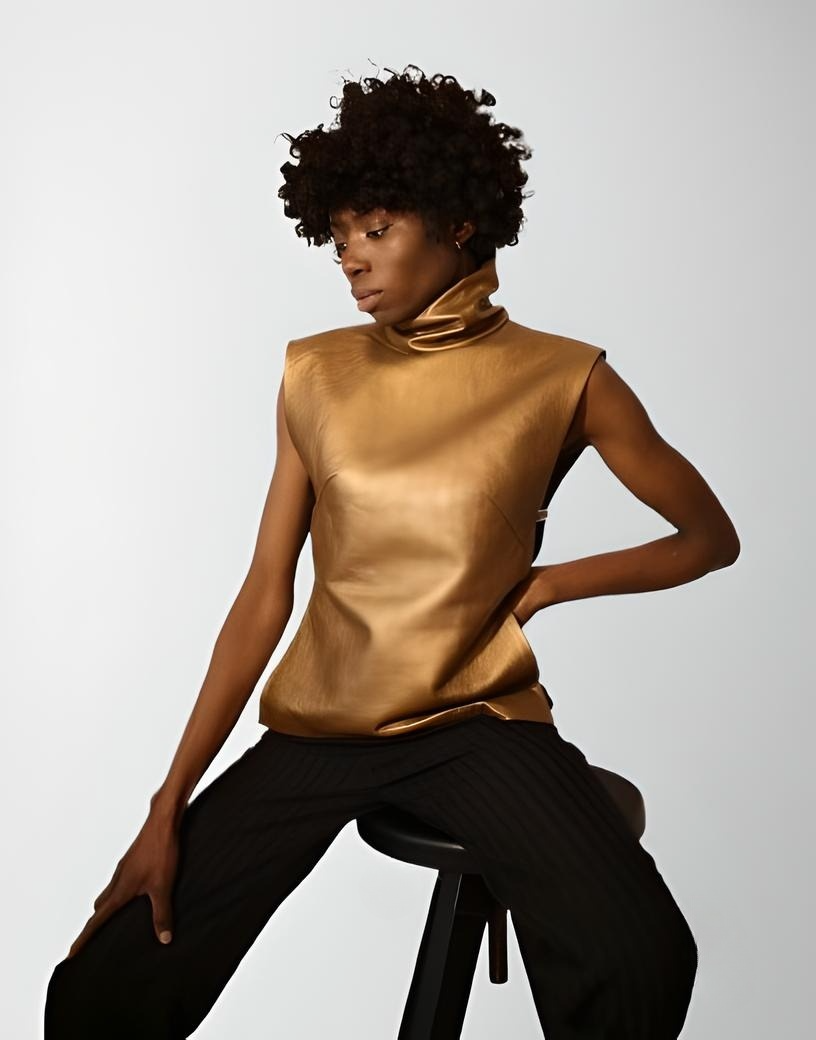 Coating Goat Gold Genuine Leather Blouse