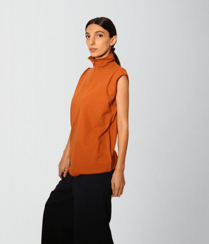 Organic Cotton Mock-Neck Sleeveless Top