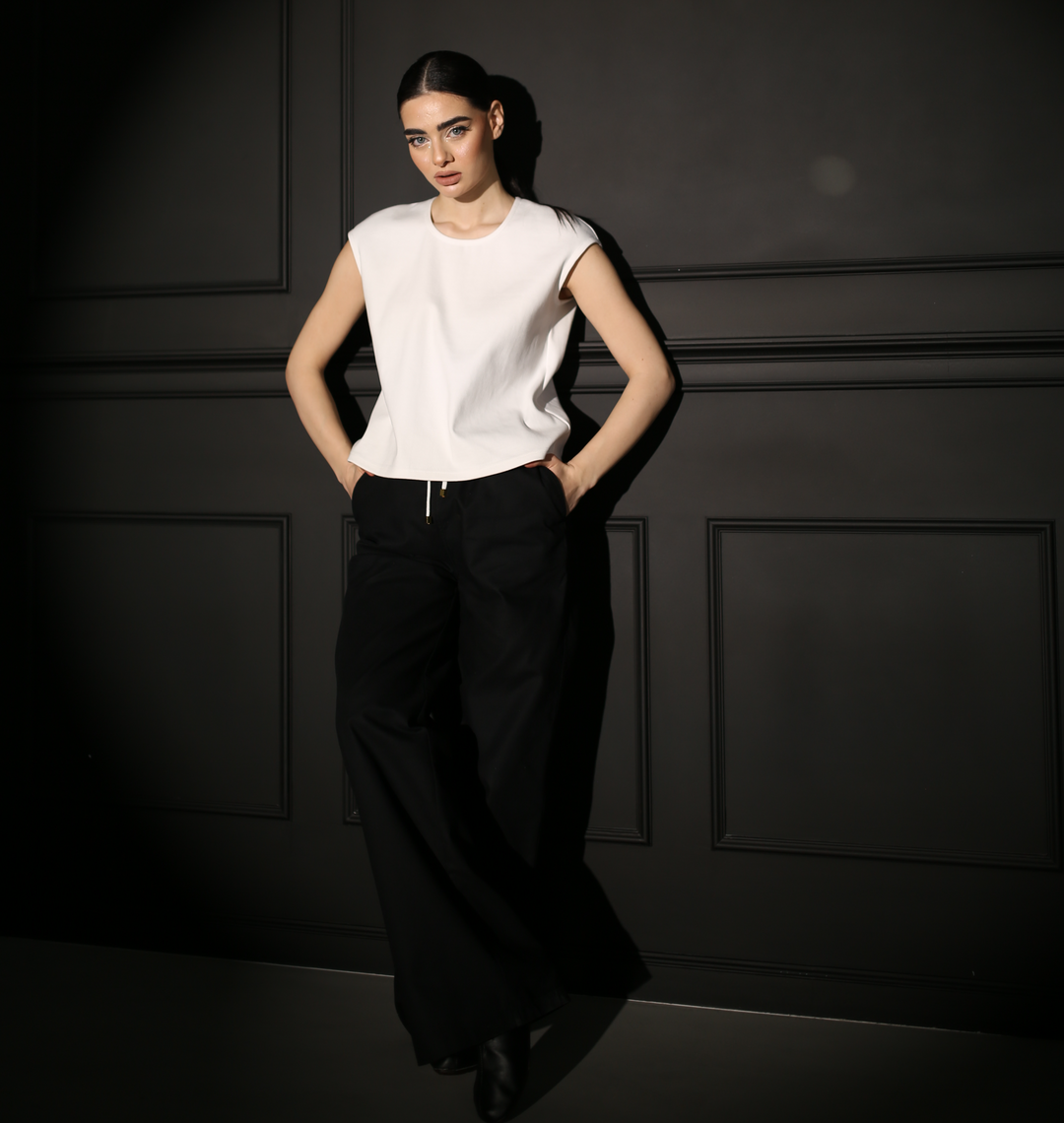 Wide-Leg Soft Cotton Canvas Pants