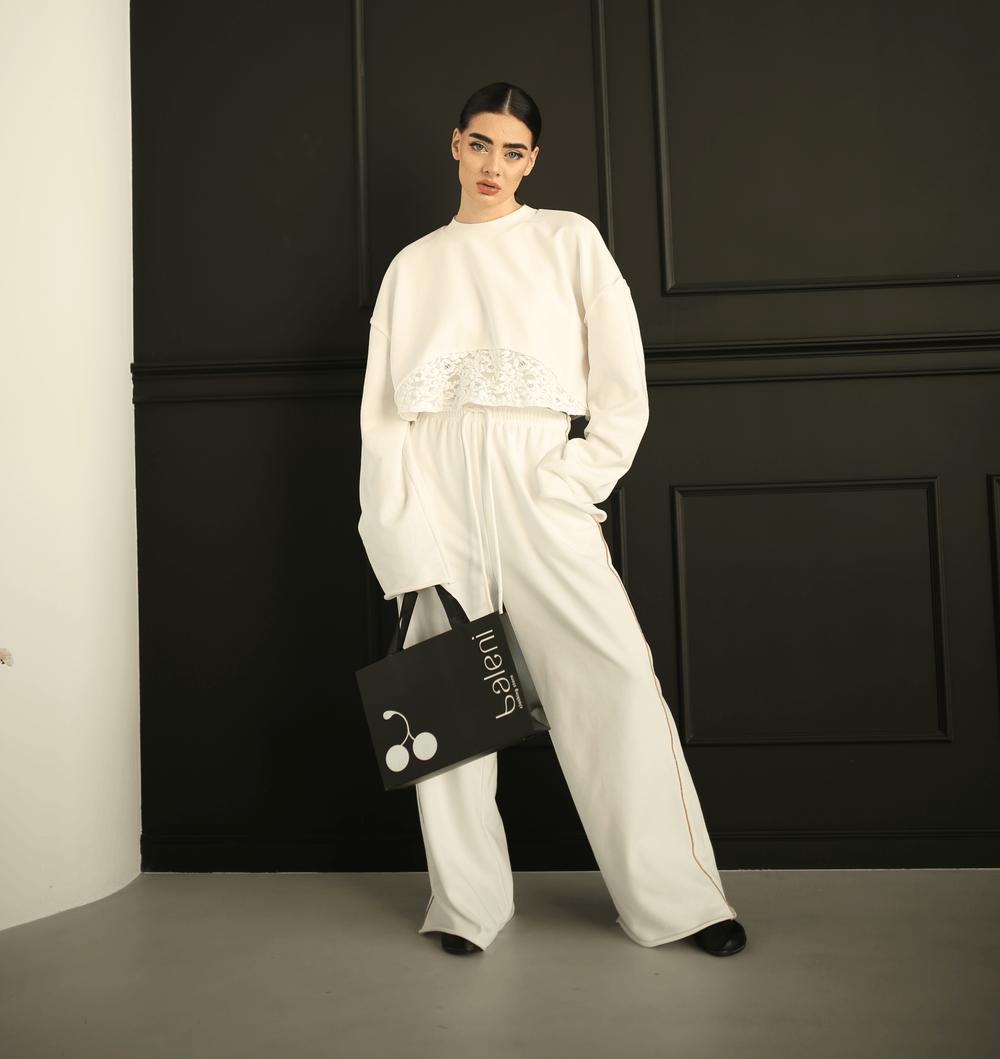 Cotton casual woven 3 pieces tracksuit with lace - Baleni