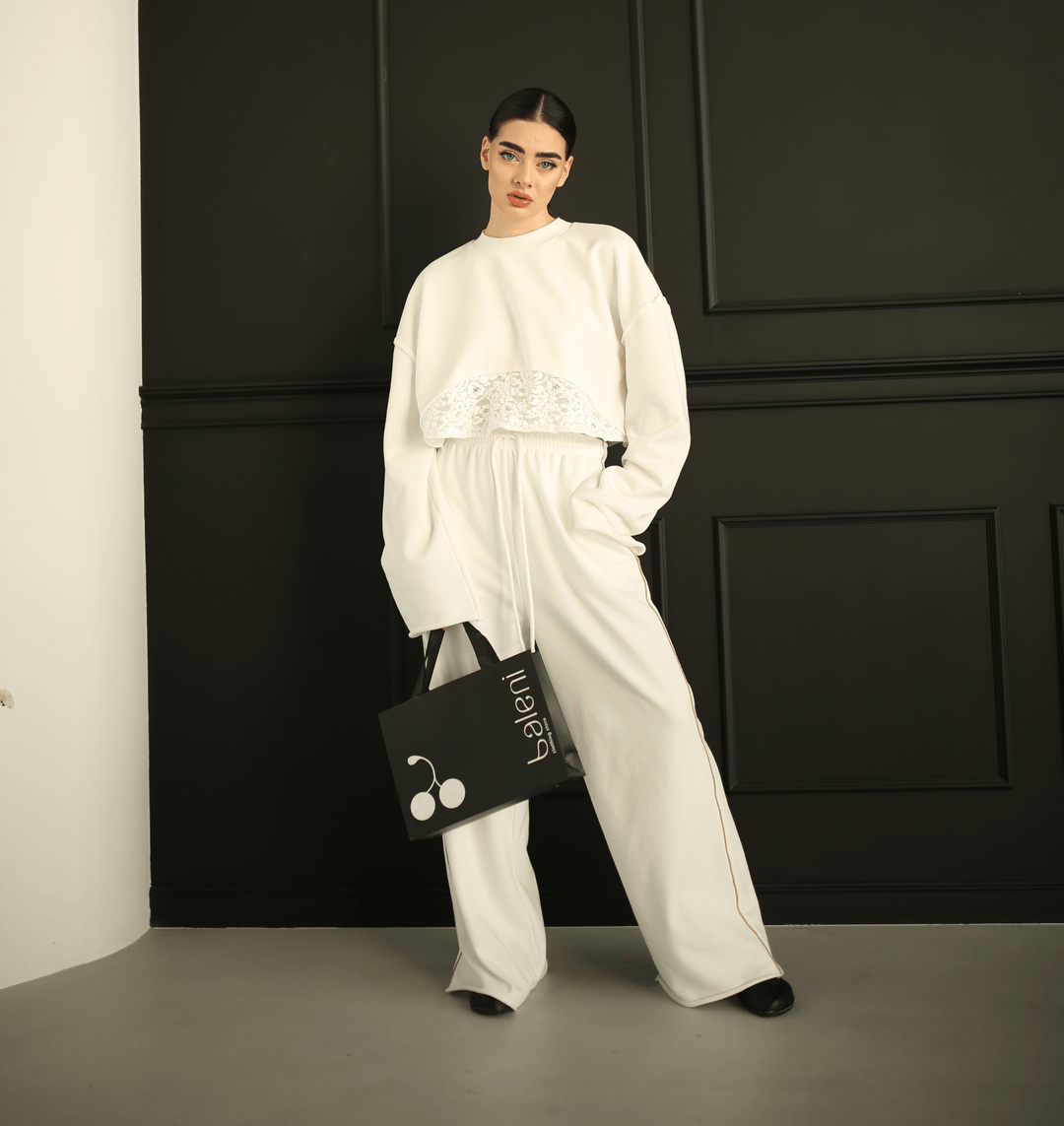 Cotton casual woven 3 pieces tracksuit with lace - Baleni