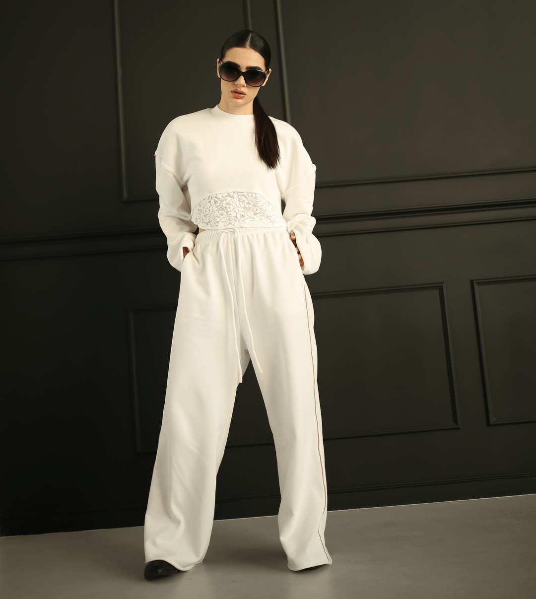 Cotton casual woven 3 pieces tracksuit with lace - Baleni