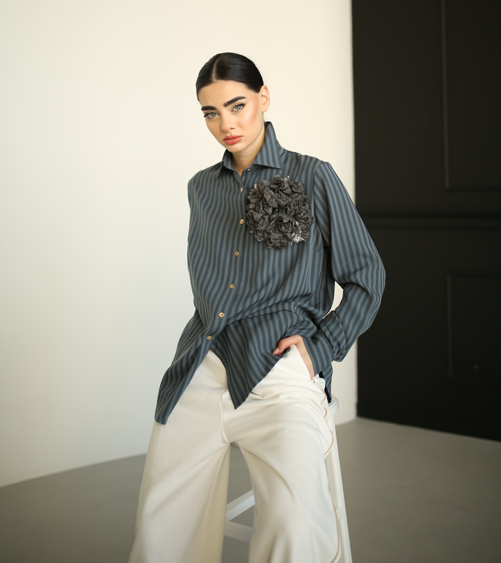 Two Tone Striped Twill Shirt