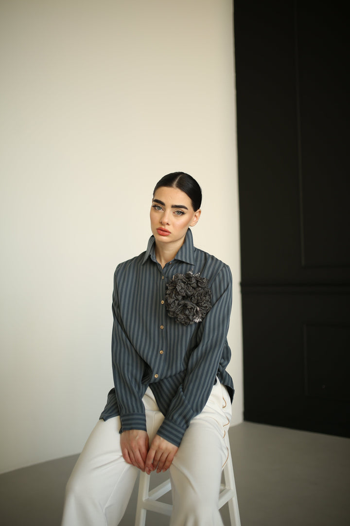 Two Tone Striped Twill Shirt
