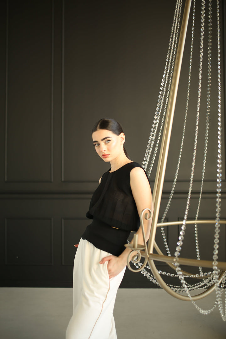 Grosgrain Mohair Trim Woven Wool Blouse