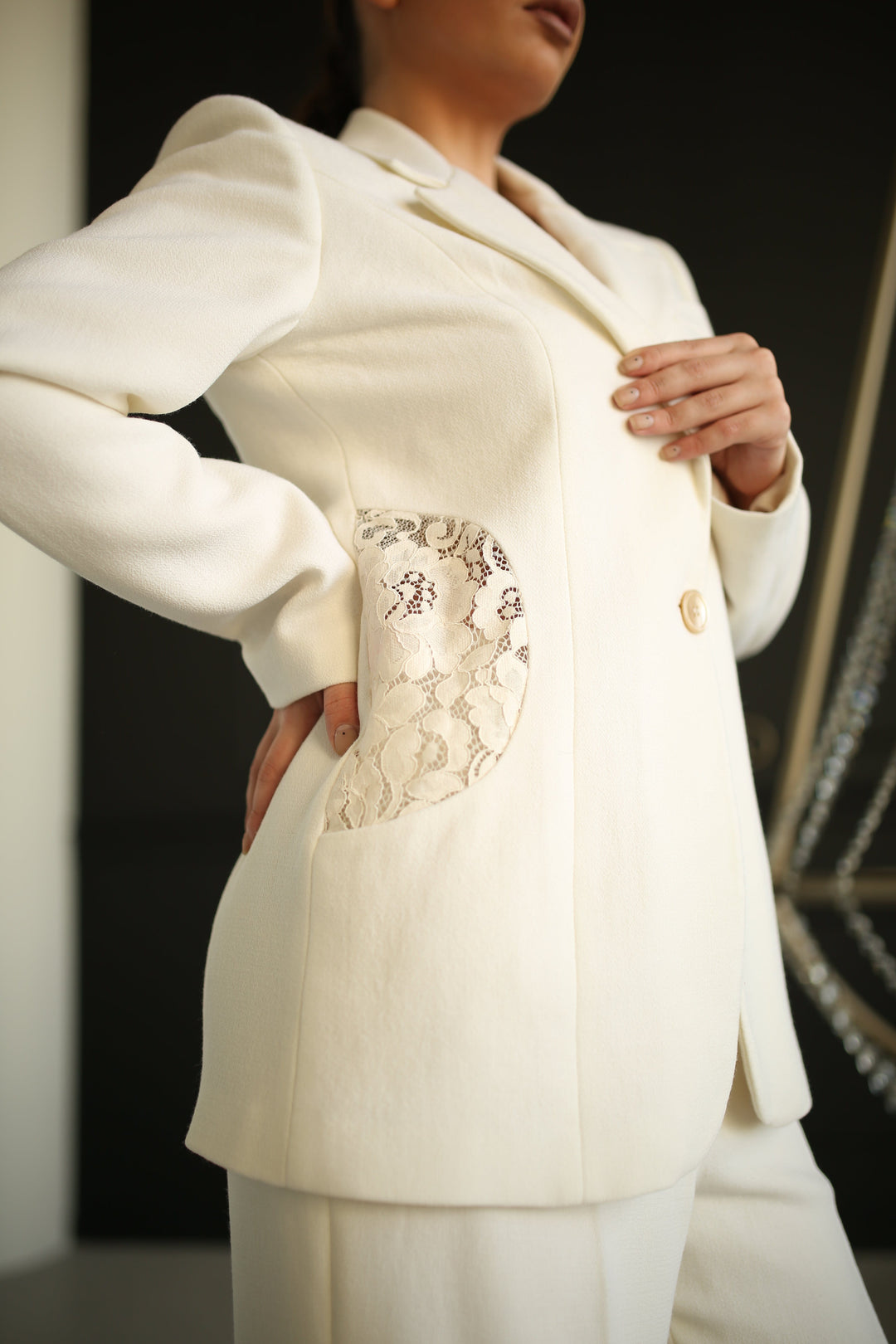 Laced Doublewave Crepe Single-Breasted Trousers Ensemble