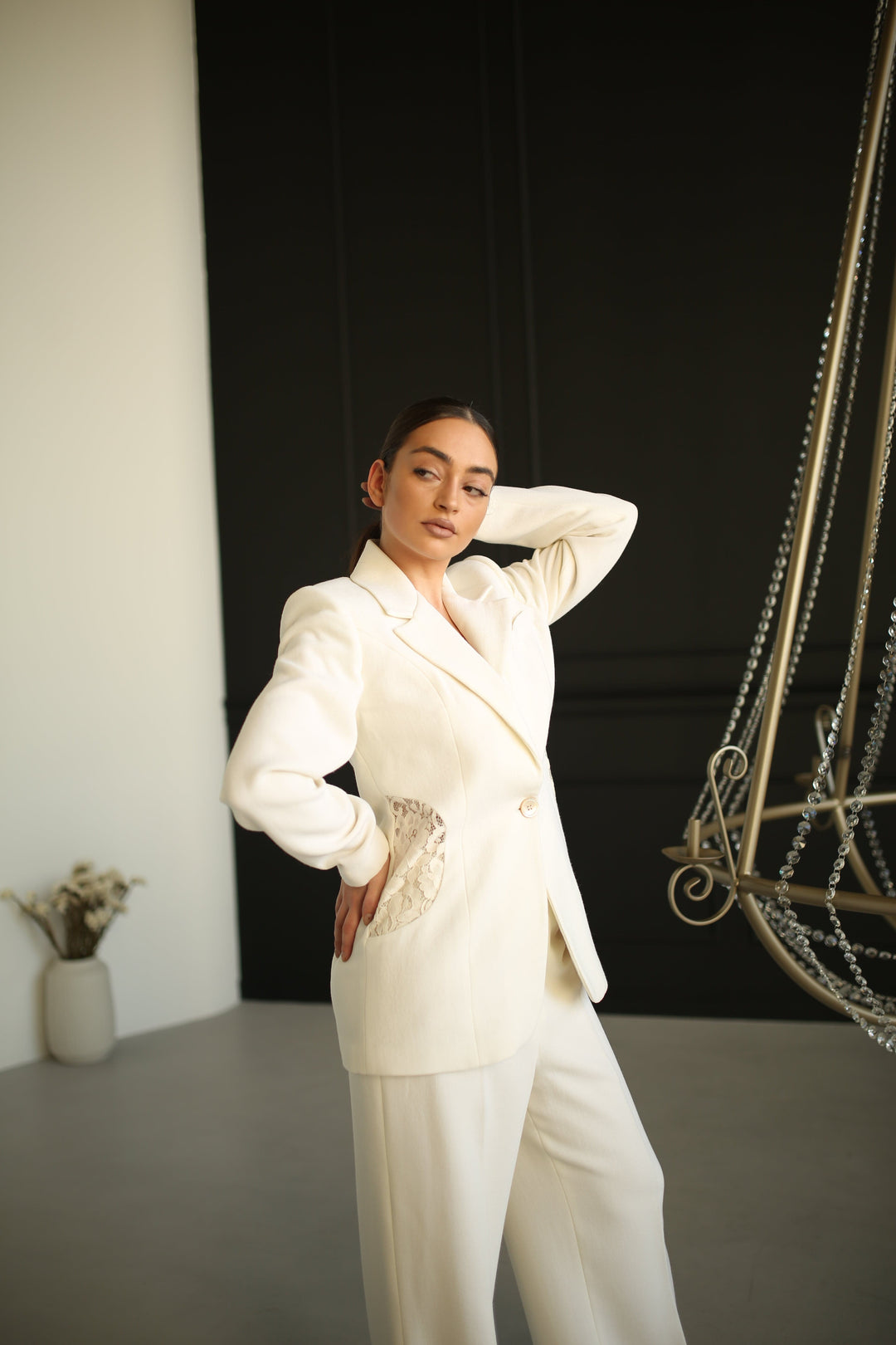 Laced Doublewave Crepe Single-Breasted Trousers Ensemble