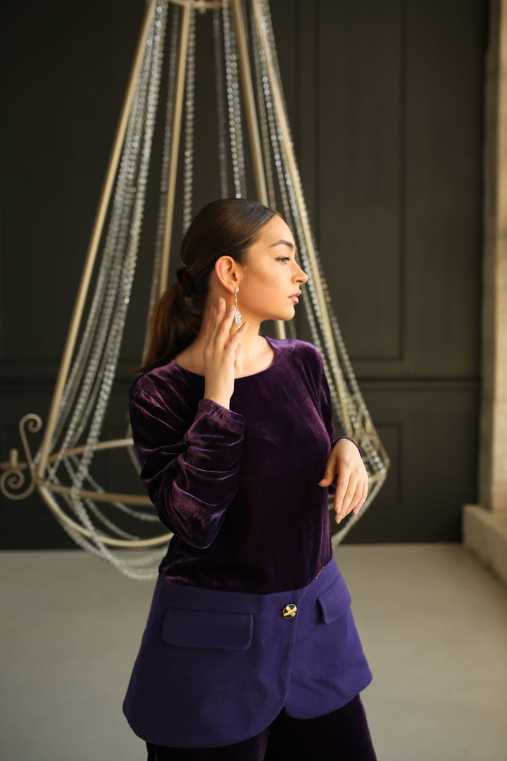 Pure mulberry silk velvet luxury pants ensemble - Baleni