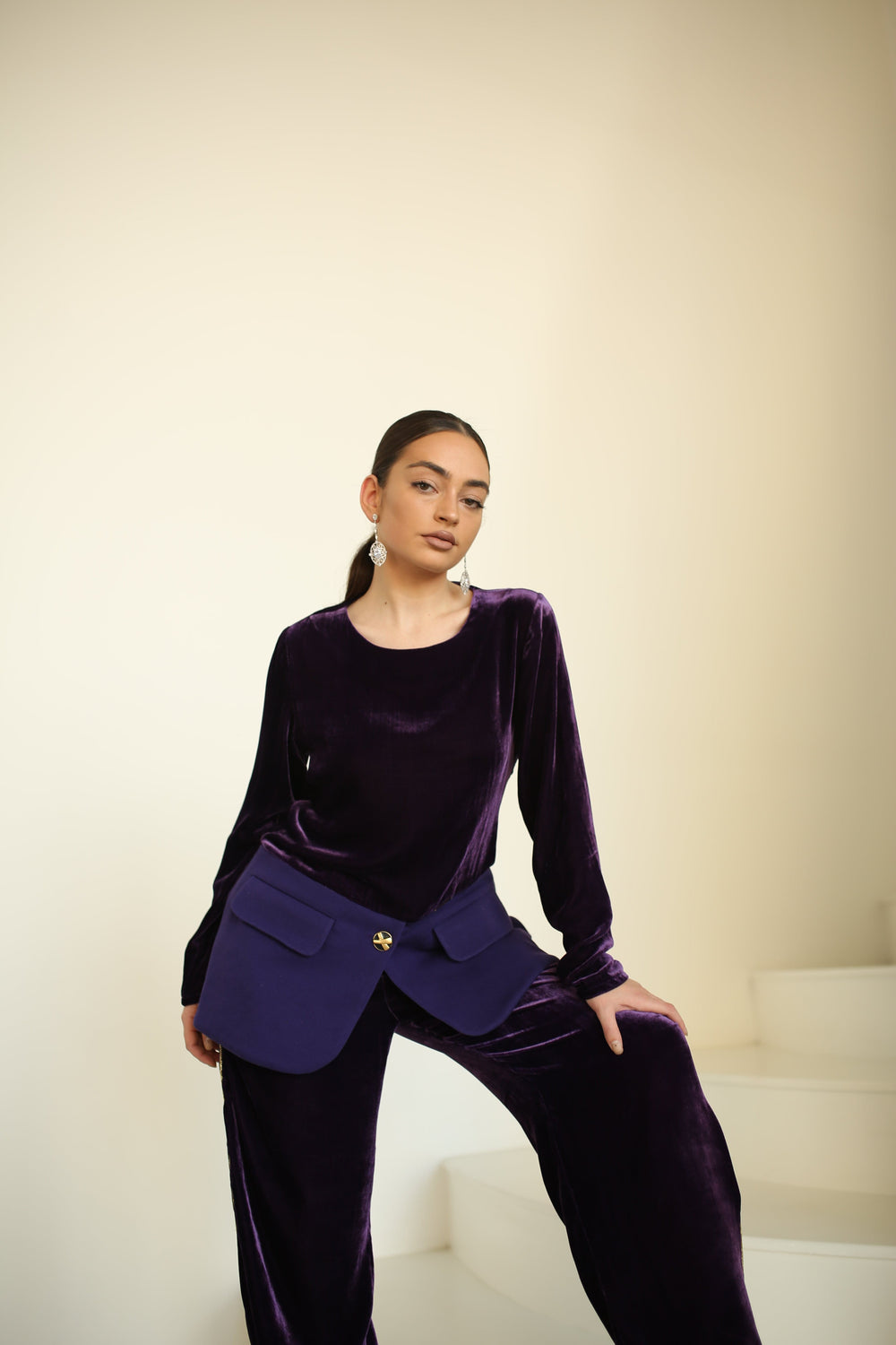 Pure mulberry silk velvet luxury pants ensemble - Baleni