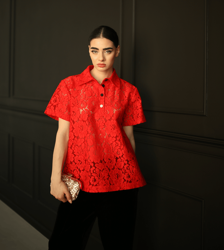 Floral Lace Polo Blouse