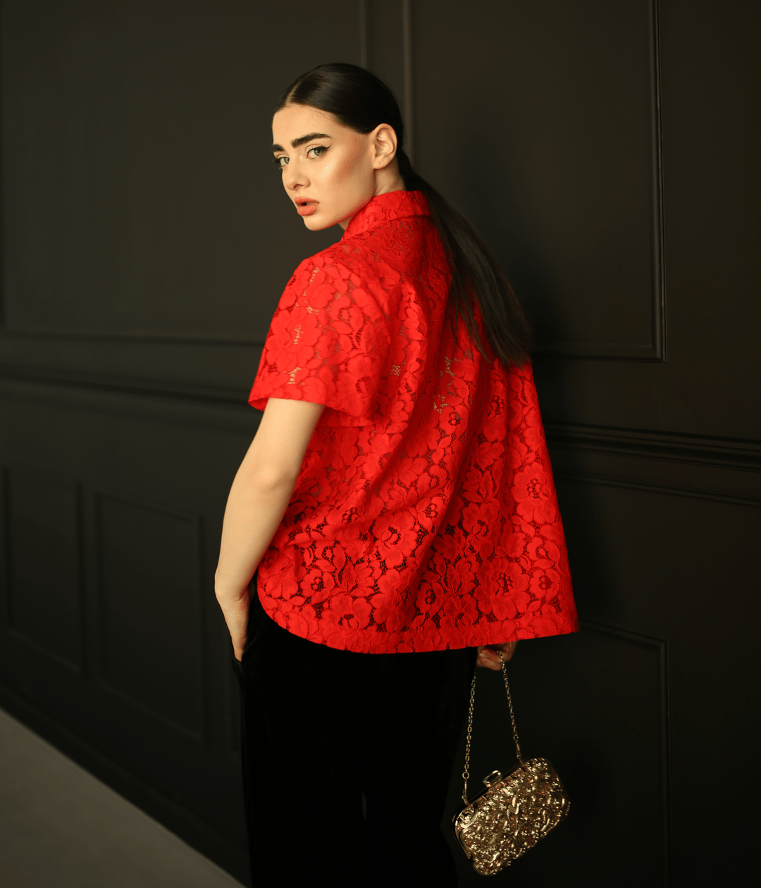 Floral Lace Polo Blouse