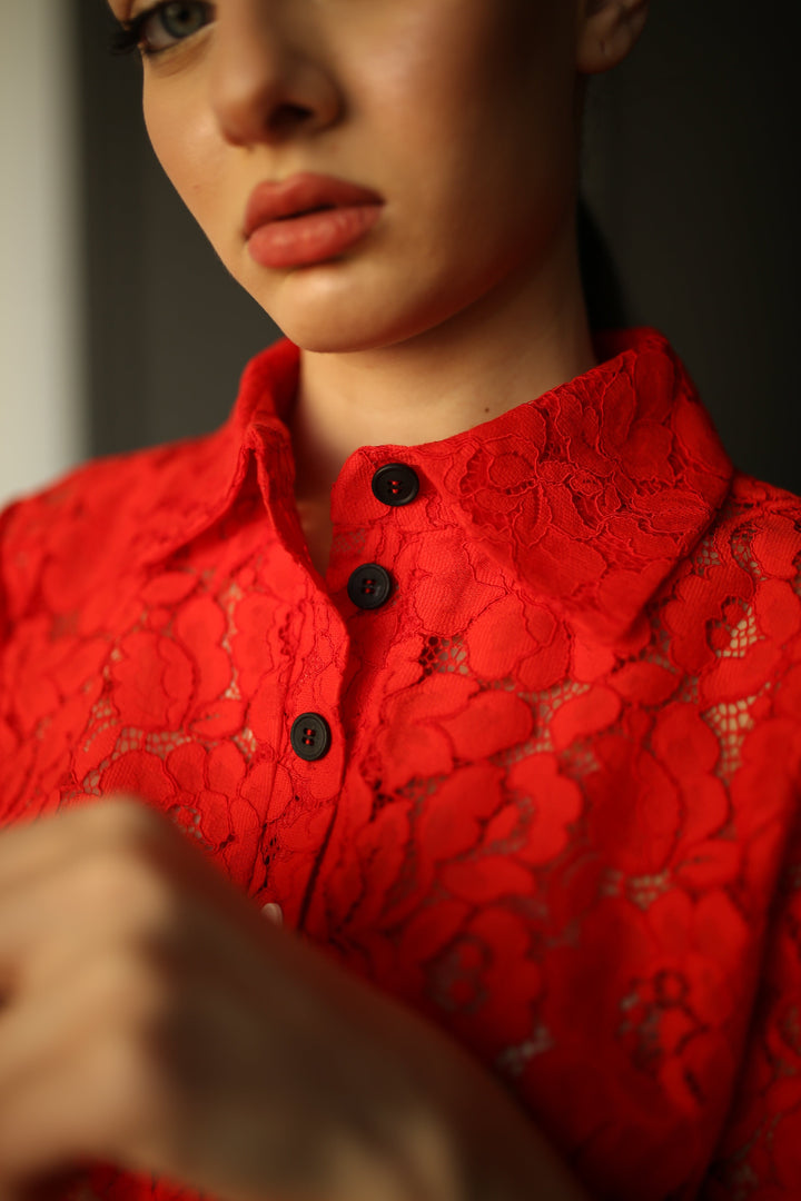 Floral Lace Polo Blouse