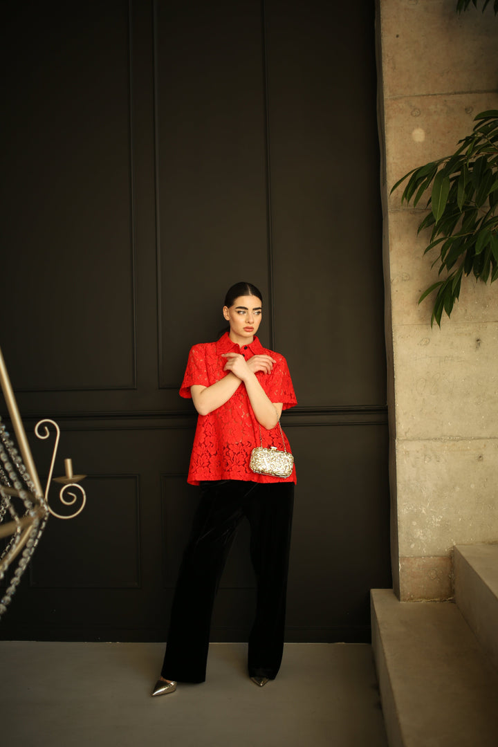 Floral Lace Polo Blouse