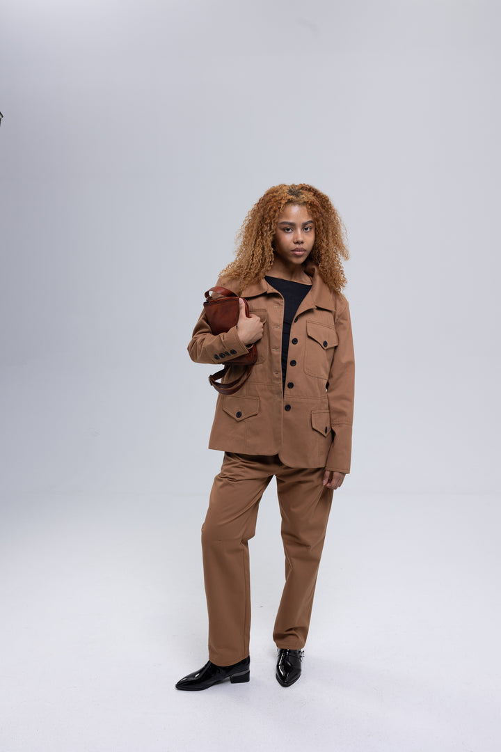 High-Rise Tapered Cotton Trousers