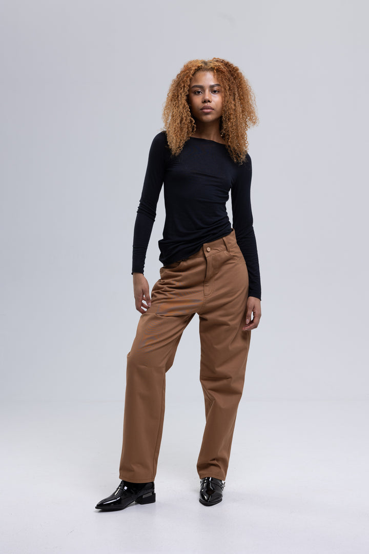 High-Rise Tapered Cotton Trousers
