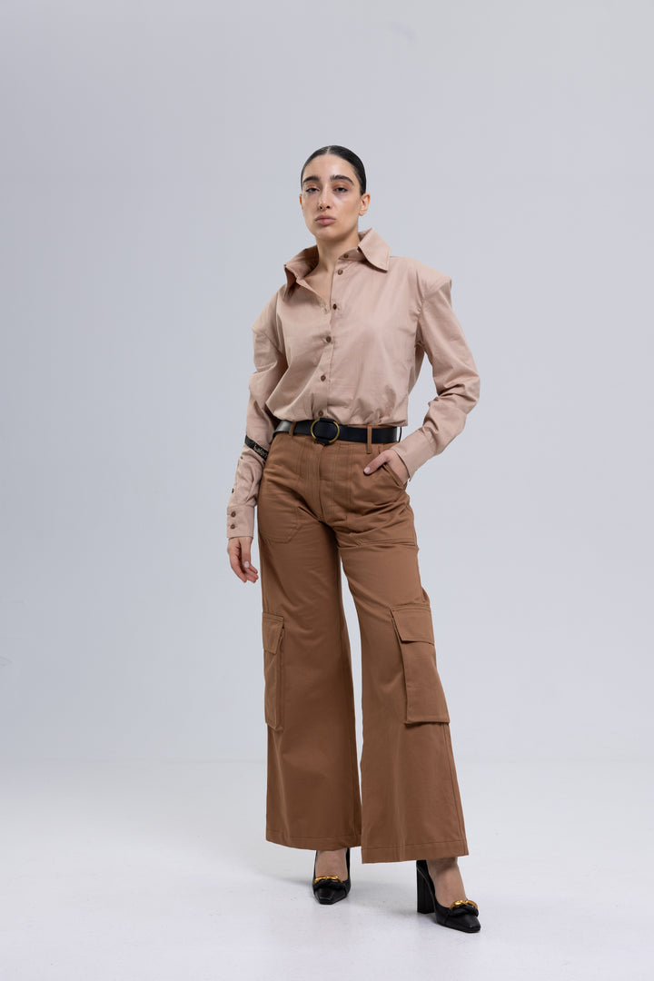 Wide-Leg Cotton Twill Cargo Trousers