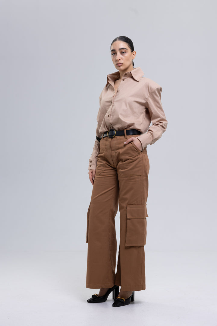 Wide-Leg Cotton Twill Cargo Trousers