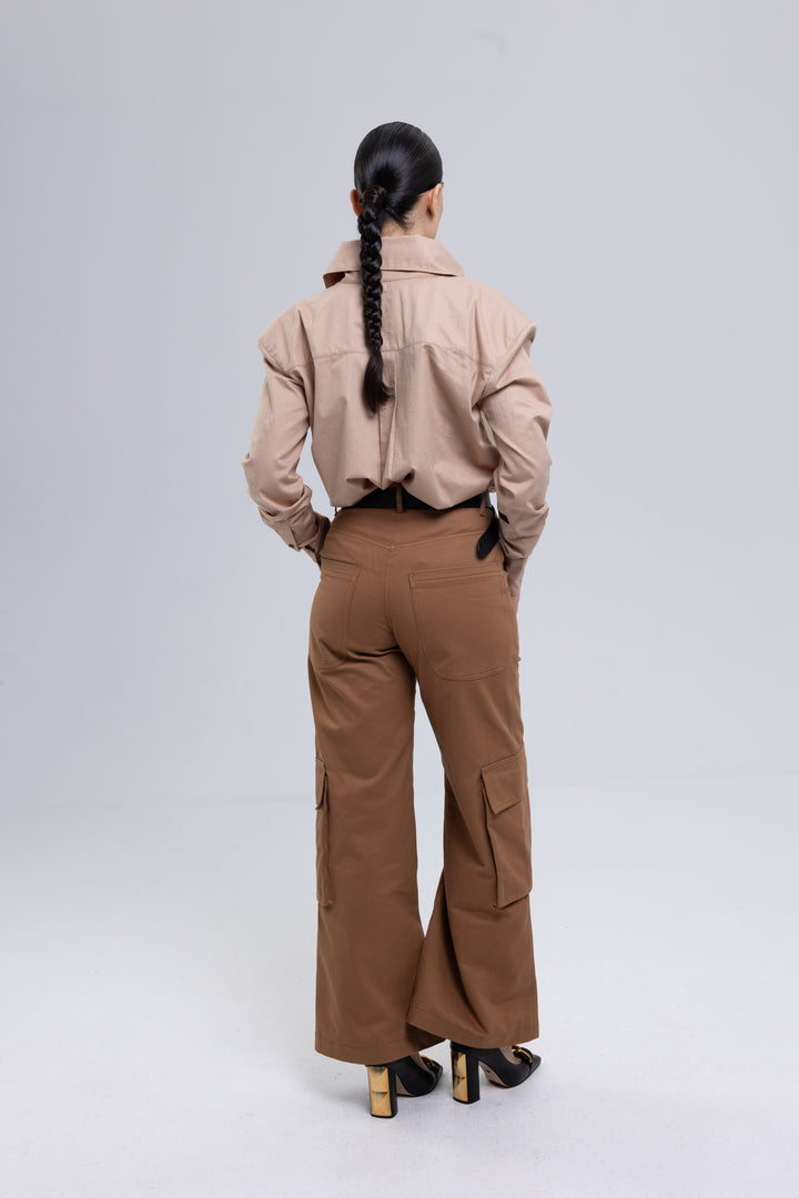 Wide-Leg Cotton Twill Cargo Trousers