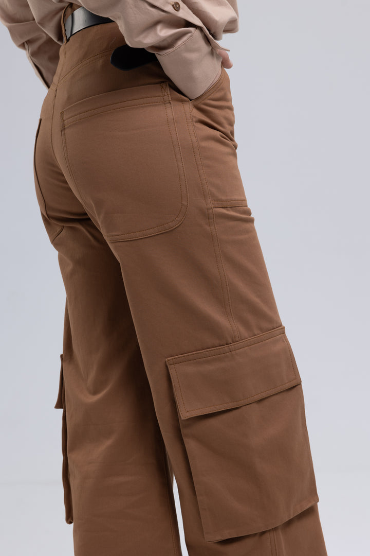 Wide-Leg Cotton Twill Cargo Trousers