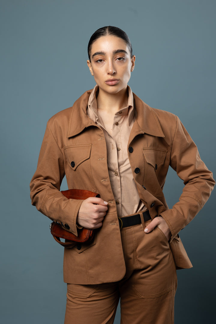 Cotton Twill Fitted Utility Jacket
