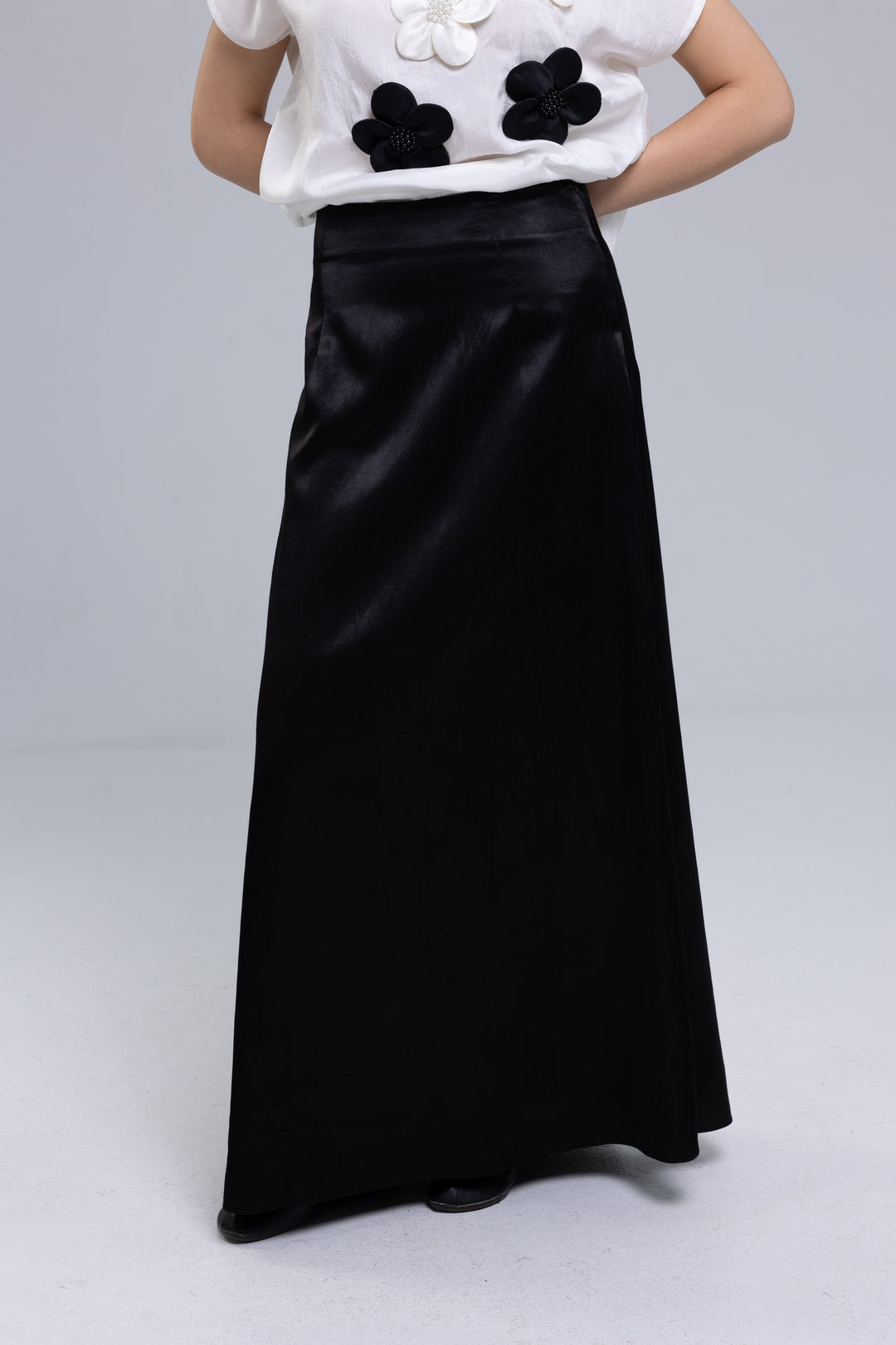 Viscose Satin A-Line Maxi Skirt