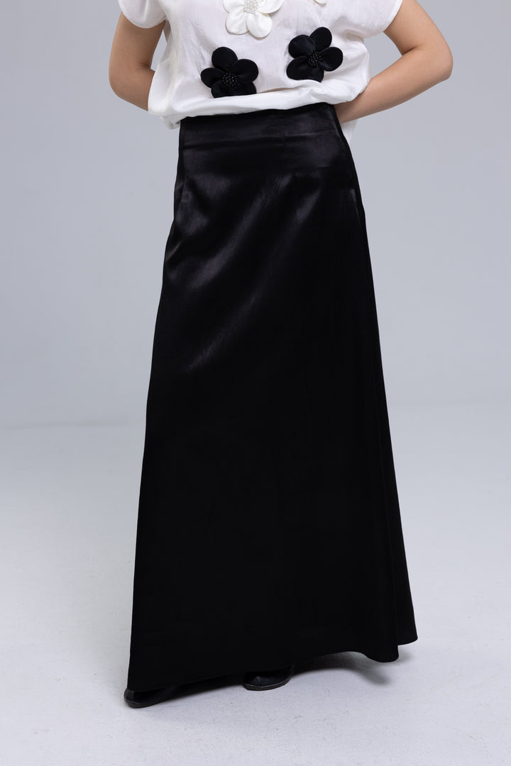 Viscose Satin A-Line Maxi Skirt