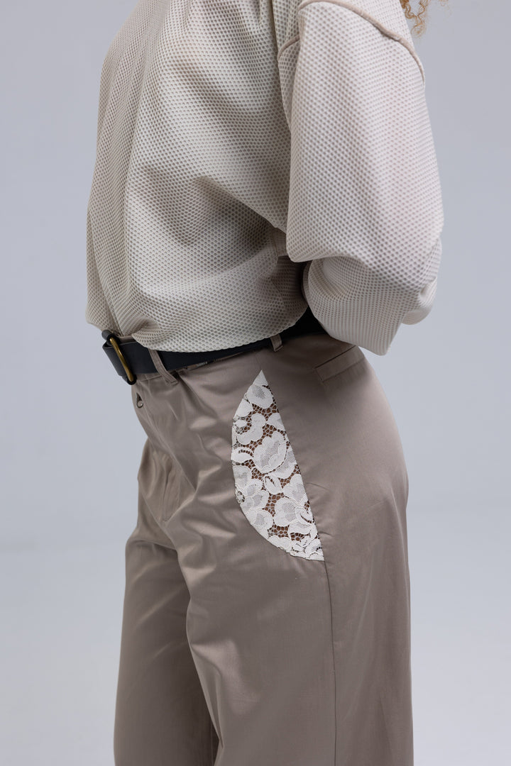 Wide-Leg Woven Cotton Laced Pants