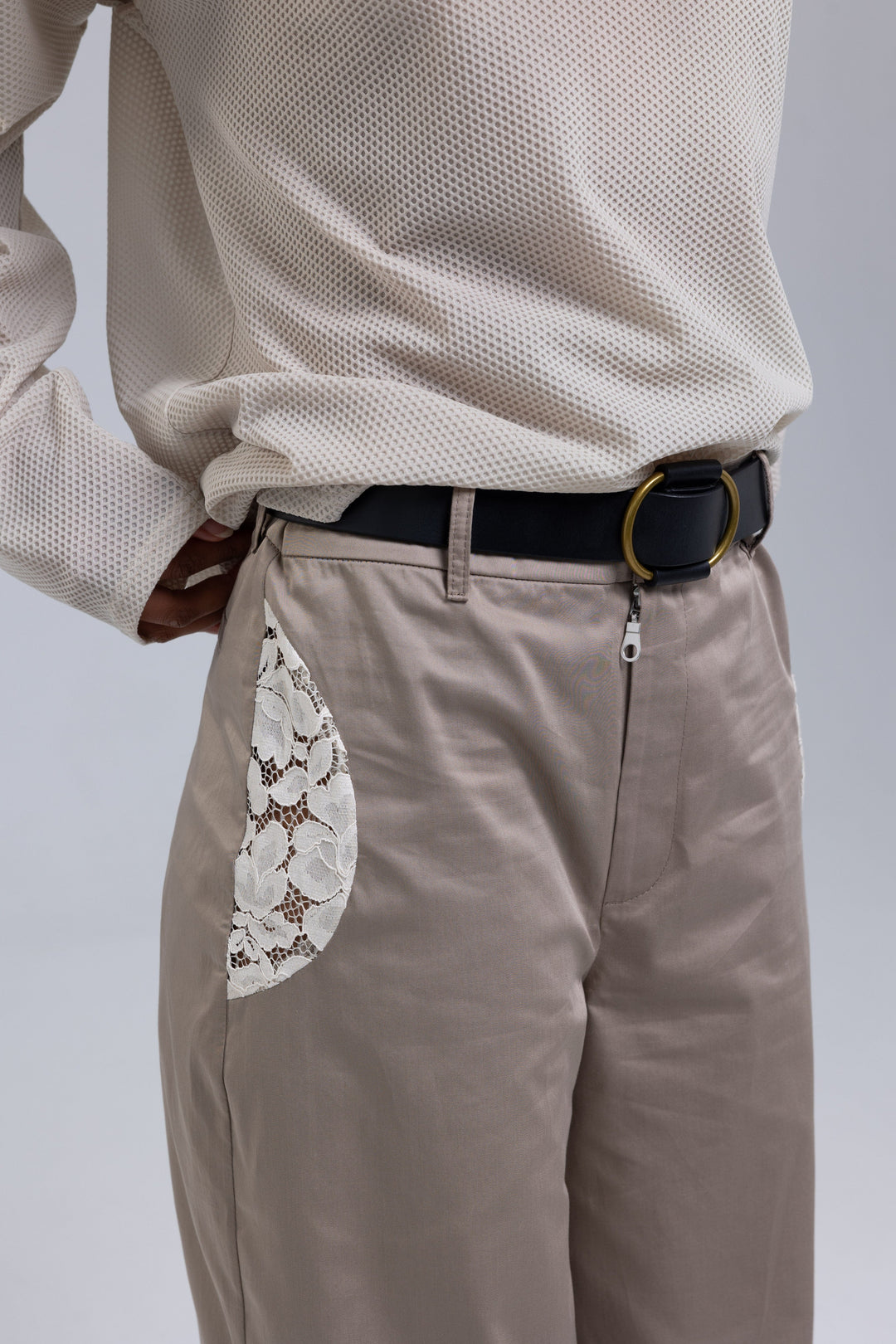 Wide-Leg Woven Cotton Laced Pants