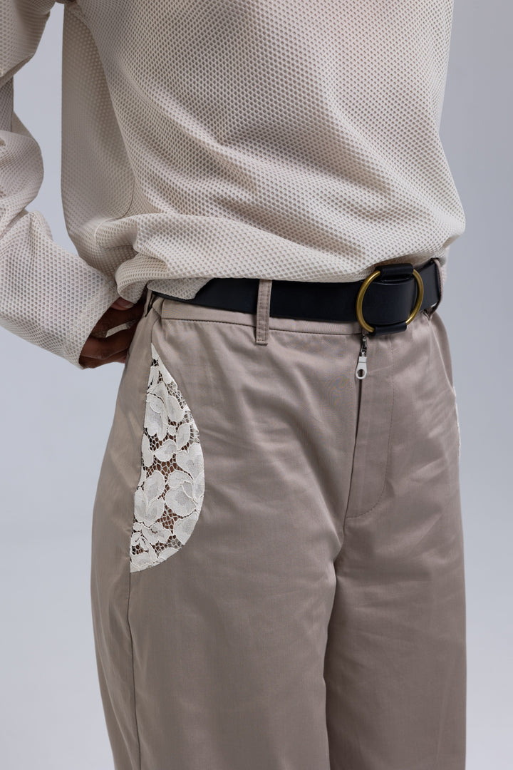 Wide-Leg Woven Cotton Laced Pants