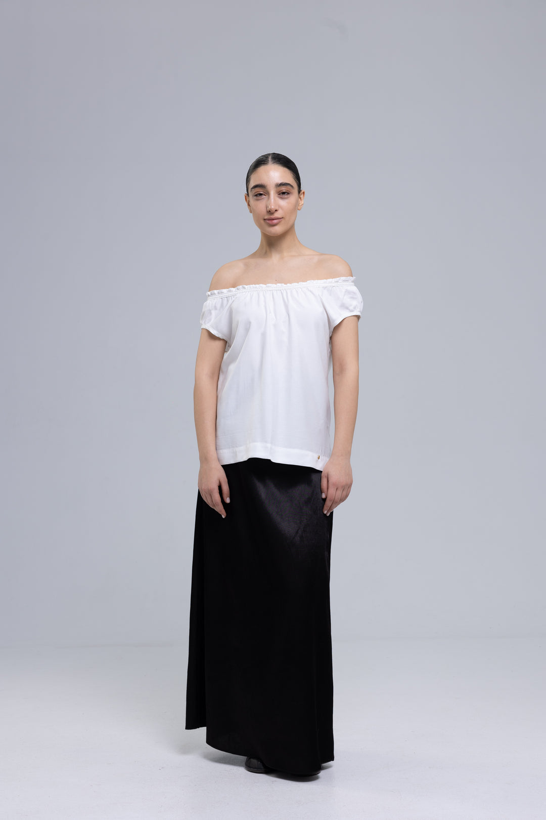 Silk Linen Elastic-Neck Blouse