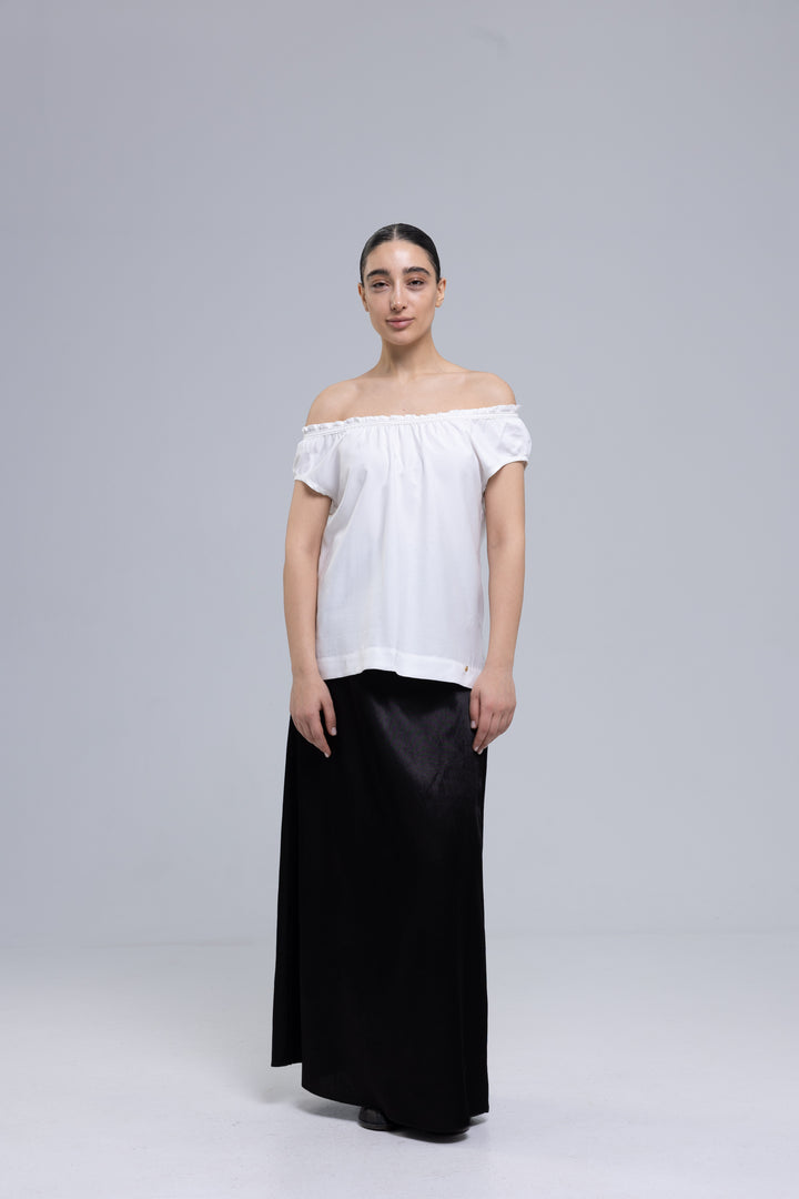 Silk Linen Elastic-Neck Blouse