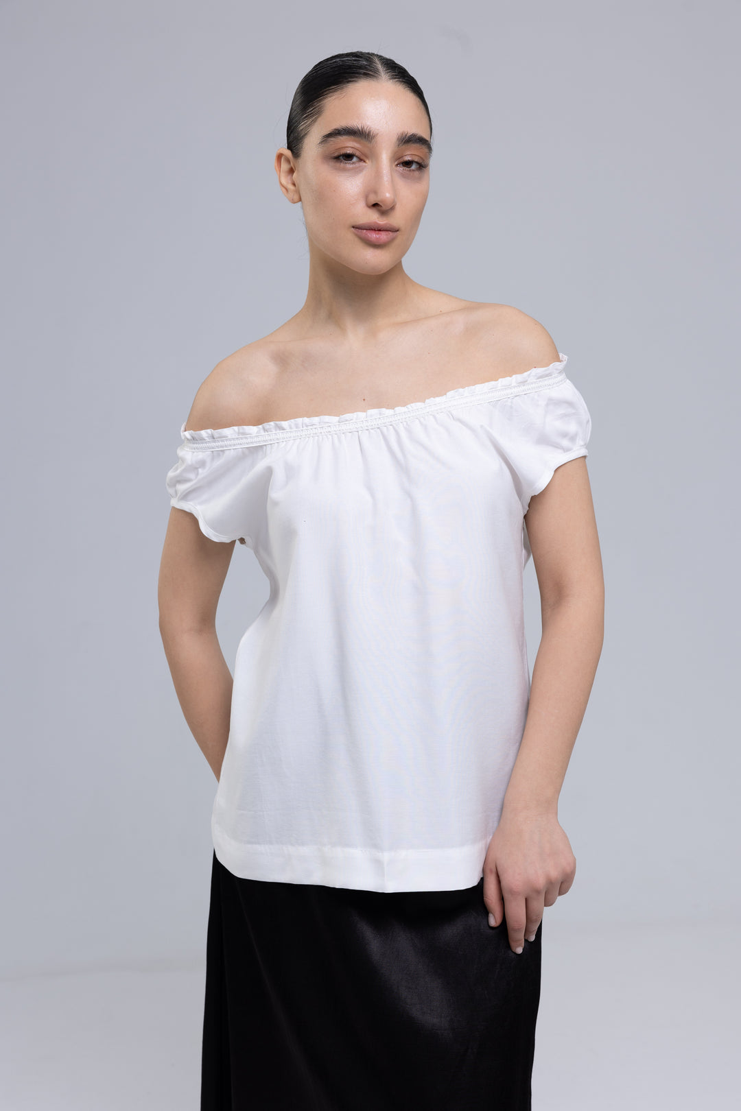Silk Linen Elastic-Neck Blouse